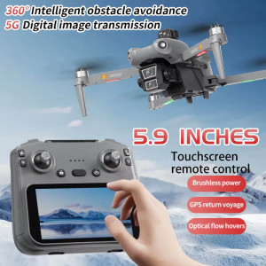 Квадрокоптер L300 Ultra – дрон з подвійною HD камерою, БК двигуни, GPS, FPV 5G, уникнення перешкод, пульт із сенсорним екраном 5.9", до 28 хвилин, політ до 500 м, акумулятор 3800 мА·год, кейс, сірий. Photo 3